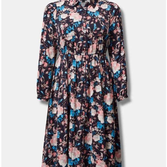 Midi Studio Crepe De Chine Long Sleeve Button‎ Front Shirtdress - Picture 3 of 16